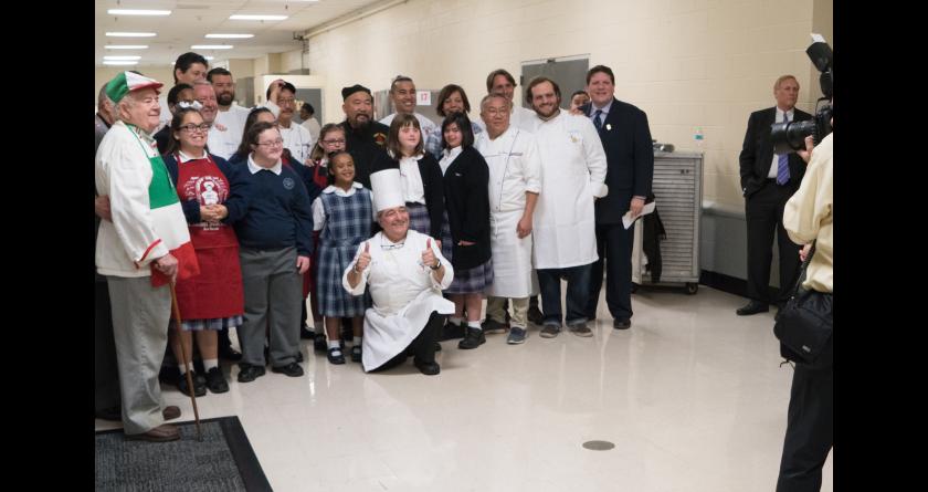 Chefs pose with St Michael Special School children 