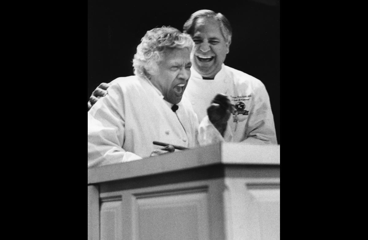 Chefs Lea Chase and John Folse